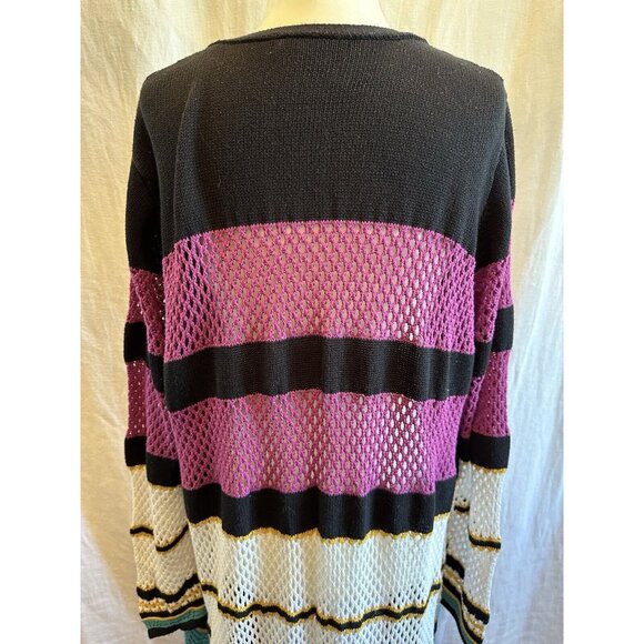 Boston Proper Pink Teal Black Stripe Crochet Duster Cardigan Sweater Sz XL - Picture 4 of 14